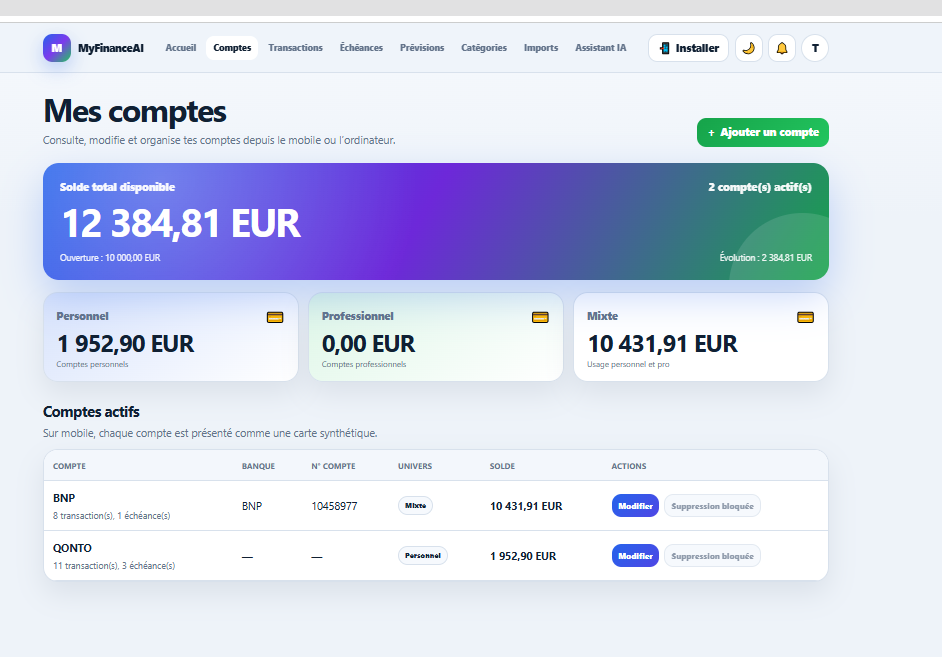 Gestion des comptes MyFinanceAI