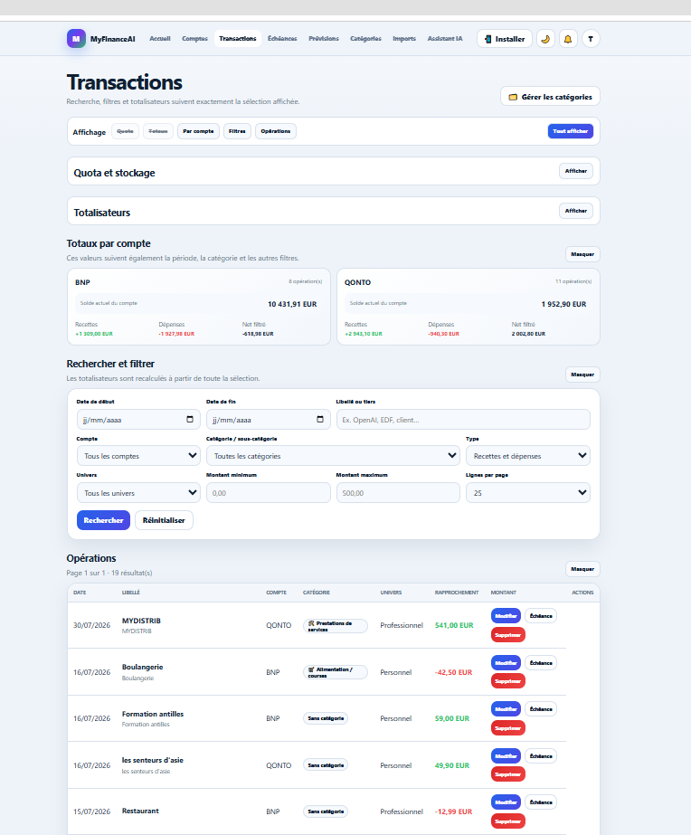 Transactions MyFinanceAI